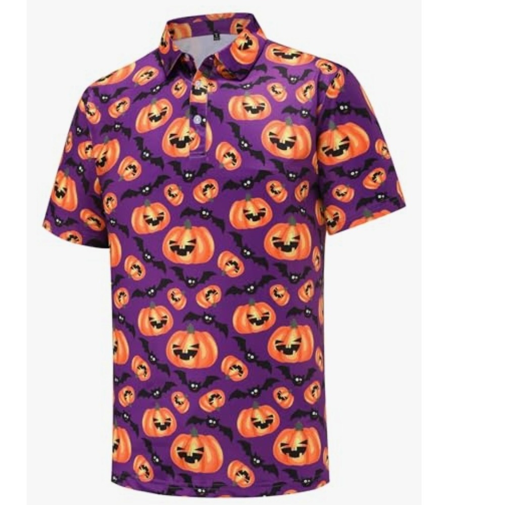 NWOT Haloween polo pumpkin, bats spooky scary size Medium‎